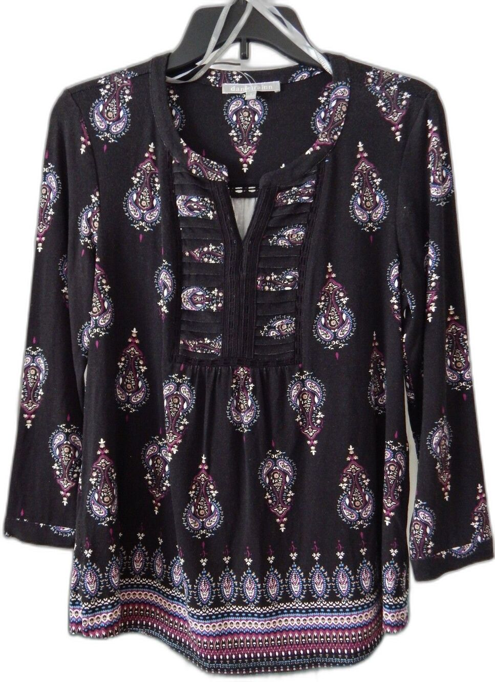 Daniel Rainn Paisley & Floral L/S Top STUNNING Black & Purple Womens Size S NWOT